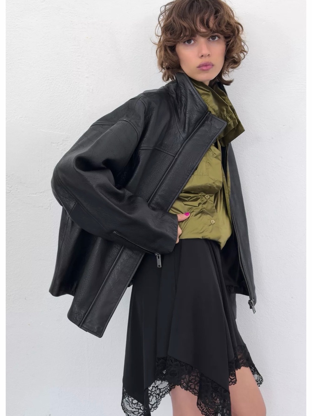 Zara Black 100% Leather Stand Collar Jacket - Picture 4 of 8